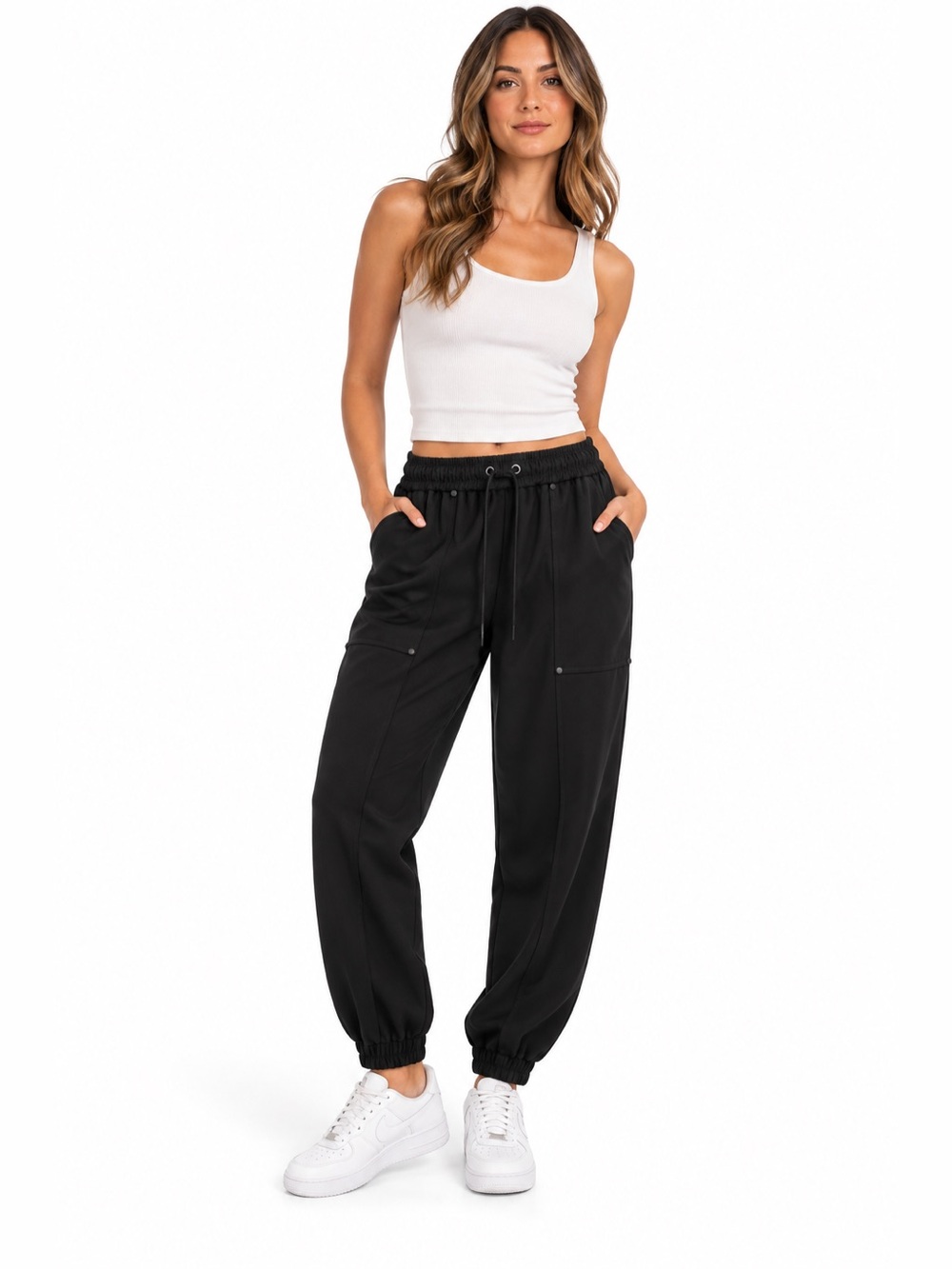 AllSaints Auden Trousers Black Jogger Pants US 12 EU 40 Zip Ankle Stretch